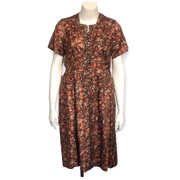 Vintage 50s Bespoke Autumn Jewel Shirtwaist Tea Dress - Picture 4 of 16